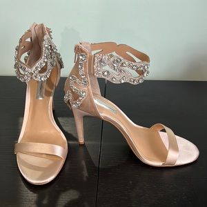 INC bedazzled strep nude/ gold heel